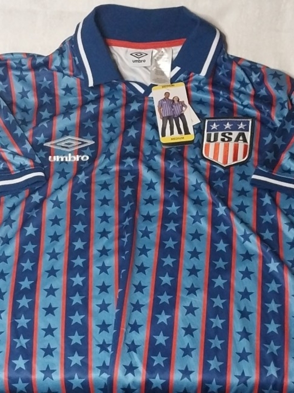 Umbro Blue and Red USA Star Stripe Soccer Polo Jersey Adult M